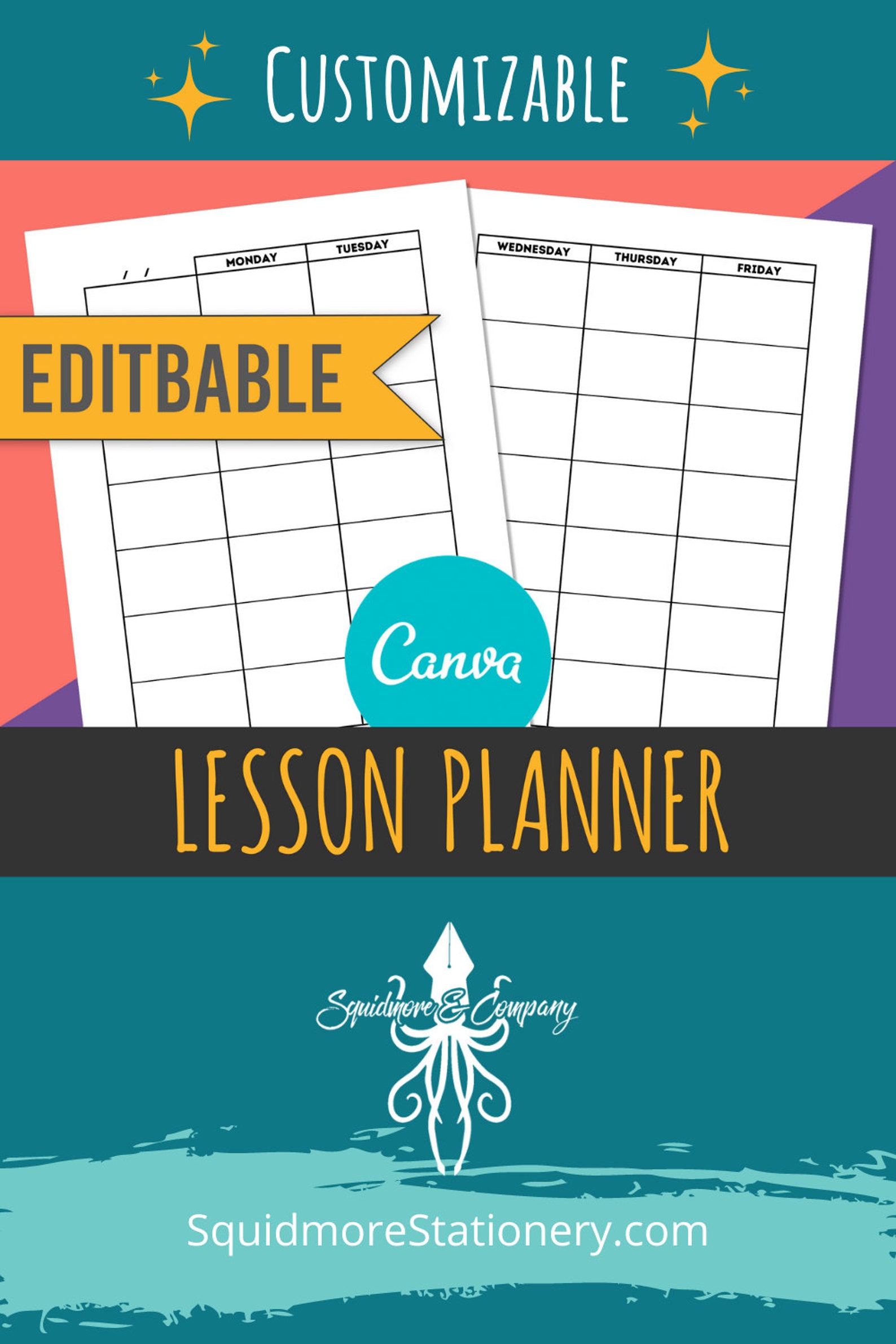 Lesson Planner - Canva Template - 8.5 X 11 US Letter - Editable ...