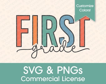 First Grade Teacher Team SVG PNG: Muted Pastel Monoline (Commercial License)