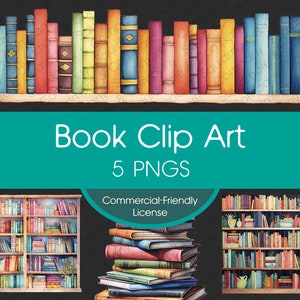 Book Clip Art PNGS - Watercolor Gouache Painting - Colorful Rainbow - Transparent Background Clipart - Commercial License