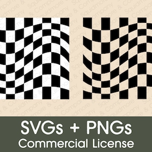 レトロな波模様のチェック柄の正方形 SVG // Canva 互換の SVG // 印刷可能な PNG