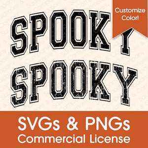 Spooky SVG PNG // Varsity Collegiate Arched Text // Halloween T-Shirt // Canva Compatible // Sublimation Print-Ready // Commercial License