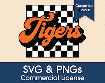 Tigers Retro Kariert Quadrat // Game Day Design // Canva kompatible SVGs // Druckfertige Sublimation PNGs // Kommerzielle Lizenz