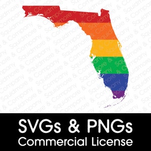 Regenbogen-Florida-Silhouette // Gay-Pride-Flagge // Canva-kompatibel SVG // Druckfertiges PNG (Solid and Distressed) // Kommerzielle Lizenz