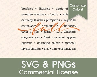 Palabras de otoño SVG, PNG / Fuente de pincel retro (licencia comercial)