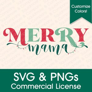 Merry Mama Christmas SVG PNG//vintage belettering lichtslingers//canva compatibel//printklare sublimatie//commerciële licentie