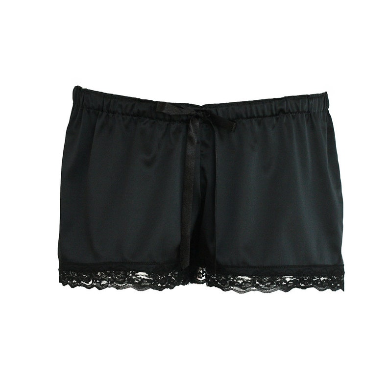 Black pajama shorts Satin Nightwear Black lingerie | Etsy