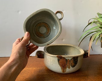 Rustic Planter 1960s Vintage Ting Keramik F\u00d8LLE Denmark pot with handles Farmhouse Decor Mid-century Scandinavian Studio Pottery