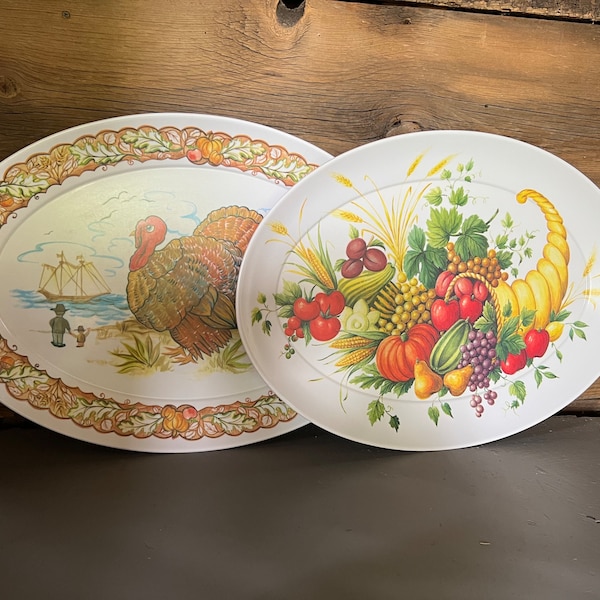 Brook Park Thanksgiving Trays CHOICE Serving Platters Turkey OR  Cornicopia  Thanksgiving Dinner Vintage Brookpark  Melamine Melmac Platter