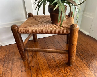 Wood Rush Rope Foot Stool Vintage Woven Step Stool Plant Stand Side Table  Home Decor Stool