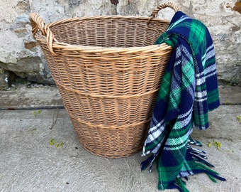 Vintage Laundry Basket - Woven Wicker  Farm House Decor Display Storage Basket