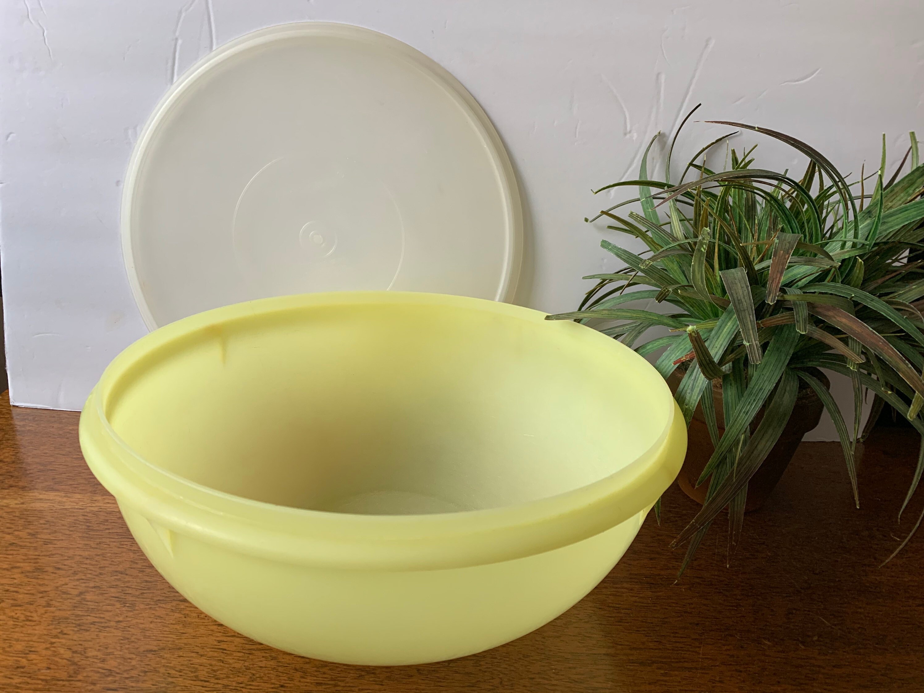 Tupperware Salad Bowl Keeper with lid Yellow White Lettuce Etsy