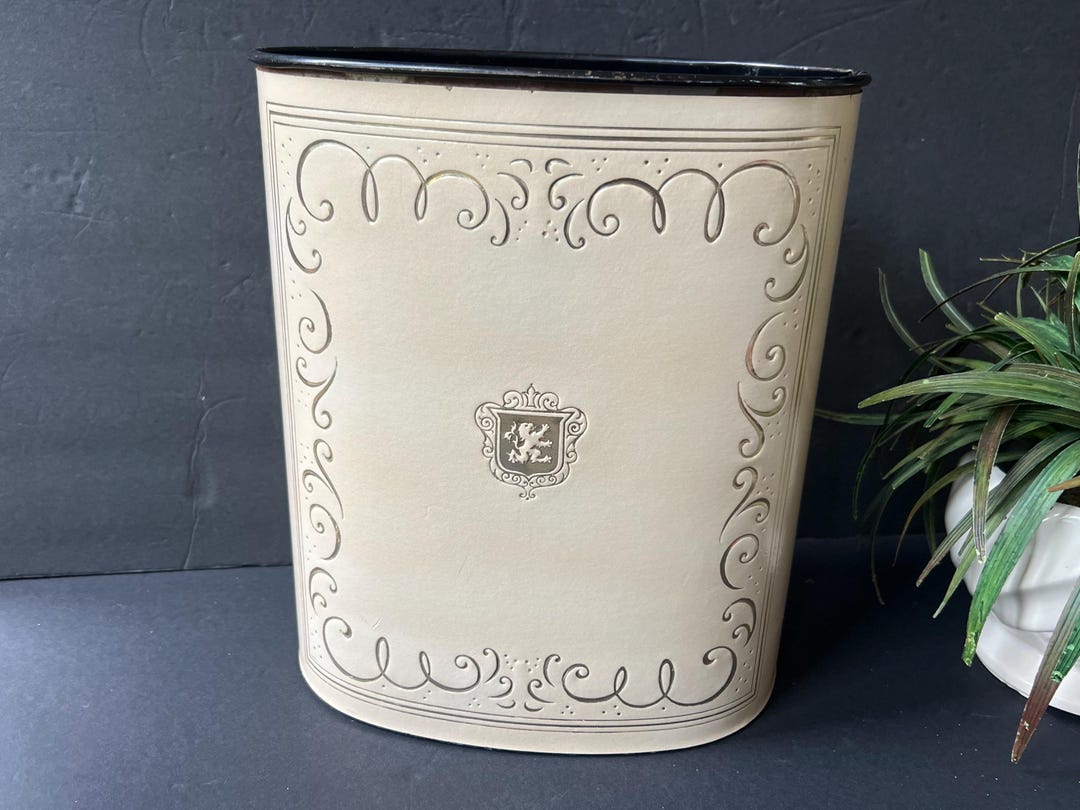Art Deco Style Trash Can - Pink Metal Waste Paper Basket Grecian ...