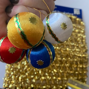 LOT Tinsel Garland Ornaments Table Top Tree Gold Rope Garland and Satin Balls