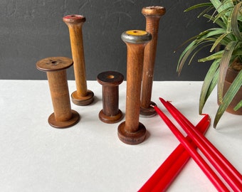 Primitive Thread Spool Vintage Bobbin Wood Candlesticks Boho Vintage Farmhouse Wood Home Decor Country Cottage Candle Holders