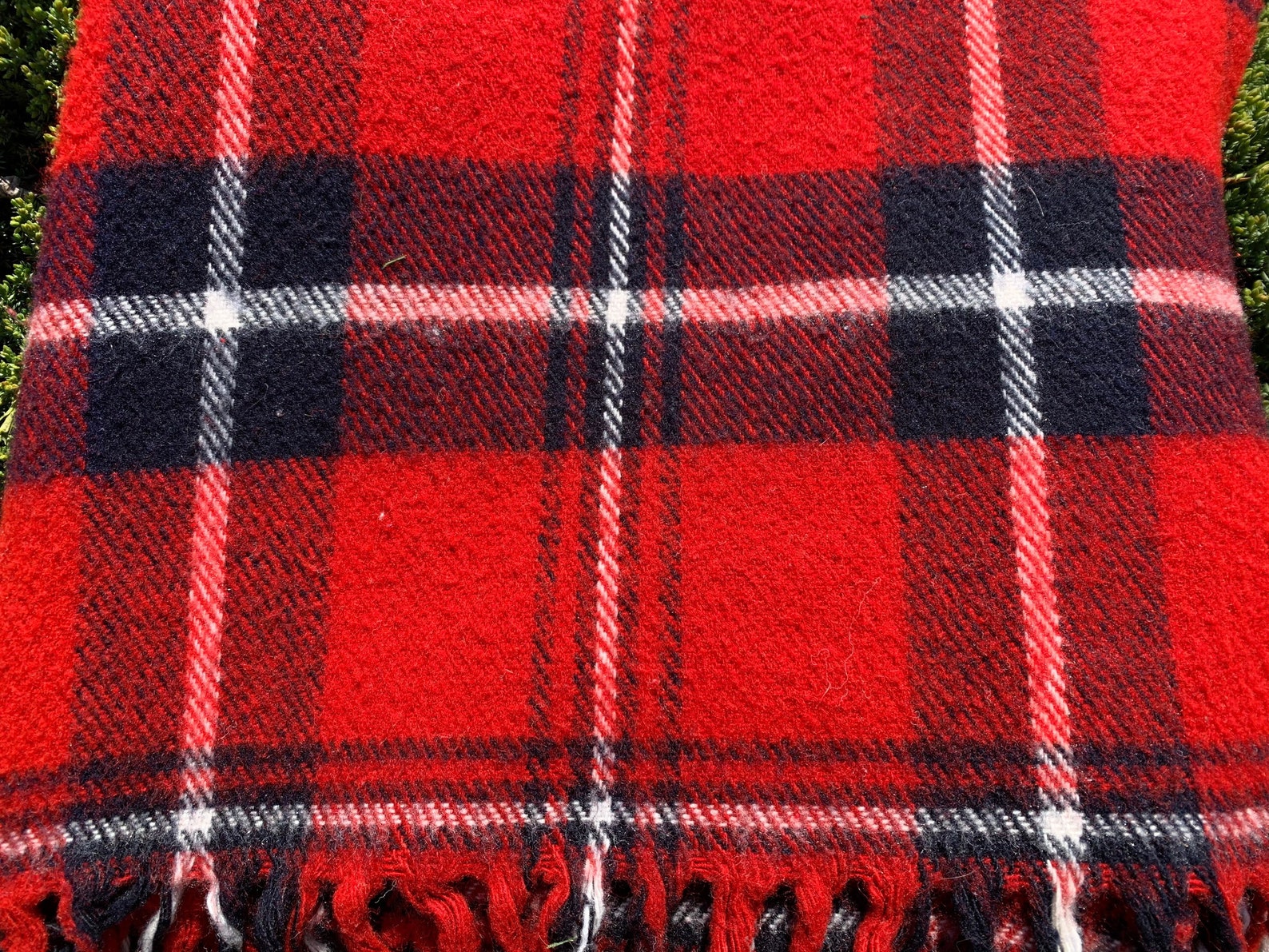Red Plaid Blanket Throw Wool Acrylic Blend Blanket Rustic Etsy 日本