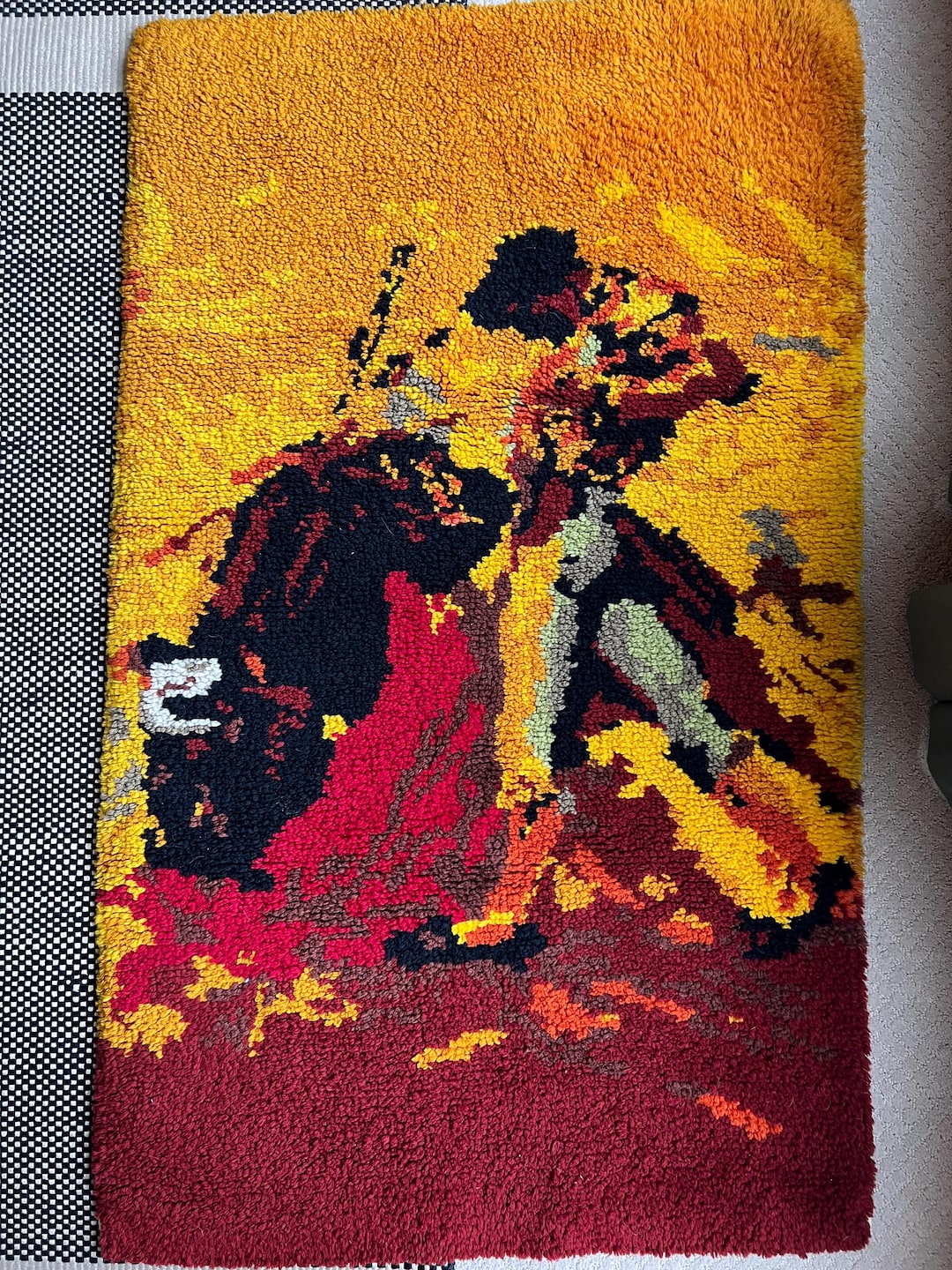 Bullfighter Latch Hook Rug Vintage Mid Century Matador and Bull Hand ...
