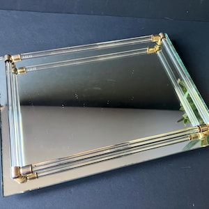 Mirrored Vanity Tray Rectangle Vintage Art Deco Style Glass Rail Edge Bedroom Dressing Tabletop Jewelry Tray Mirror Trays