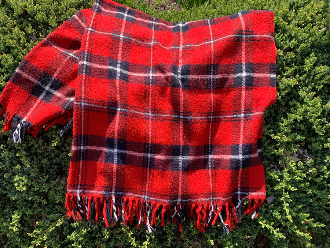 Red Plaid Blanket Throw Wool Acrylic Blend Blanket Rustic Etsy 日本