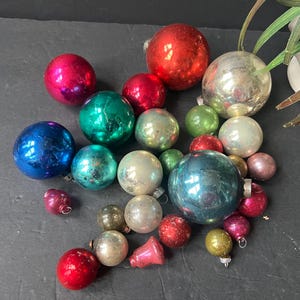 LOT Multi Color Mercury Glass Christmas Balls Variety Sizes and Colors Vintage Tree Ornaments for Craft Projects
