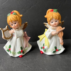 Homco Angels  Choir Figurines - Vintage Ceramic Japan Cherub Angels Musical Instruments Gifts Retro Christmas Centerpiece Angels