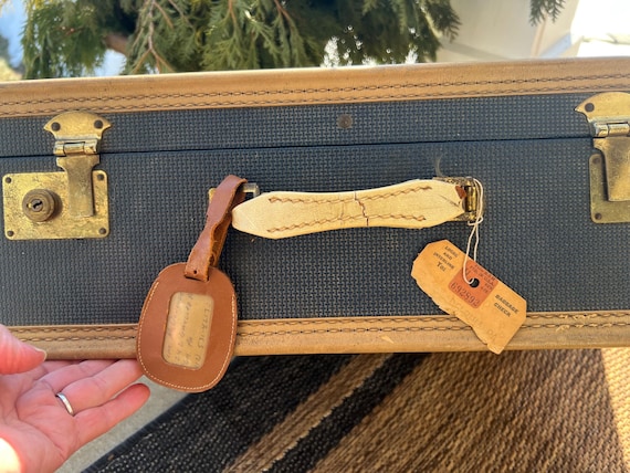 Blue Hard Side Suitcase Vintage Stackable Trunk F… - image 2