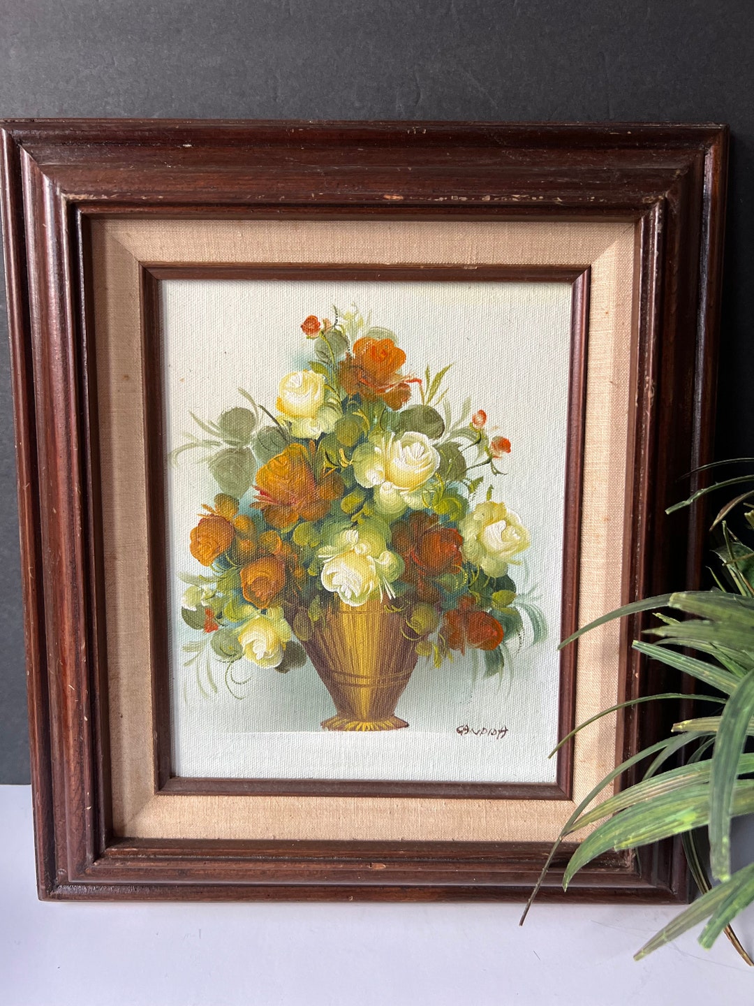 Floral Still Life Oil Painting Signed Original Flower Vase Framed on ...