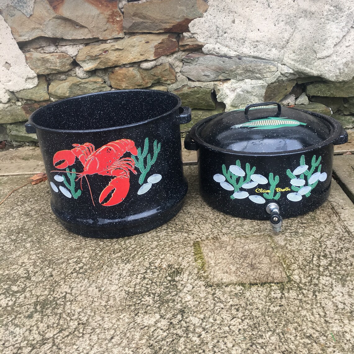 Black Enamel Clam Bake Lobster Pot Steaming Roaster Summer Etsy