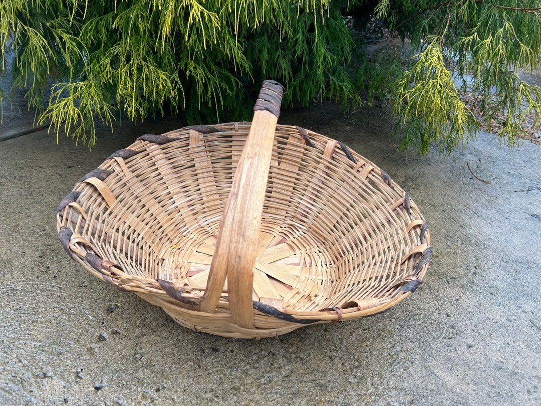 Gathering Harvest Basket Large Vintage Basket With Bent Wood Handle