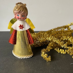 Garland and Angel Topper Feather Tree Table Top Tree Gold Rope Tinsel Garland and Angel