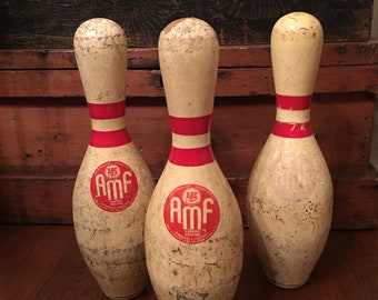 Vintage Bowling Pins Set of 3 Mid Century Sports Decor Family Room Sports Fan Bowler 1950s Official ABC Approved