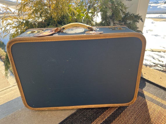 Blue Hard Side Suitcase Vintage Stackable Trunk F… - image 1