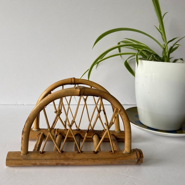 vintage Bamboo Napkin Holder Mail Holder Retro Mid Century Boho Boho Kitchen Decor Storage Organizer Woven Wood Beach Napkin Holder