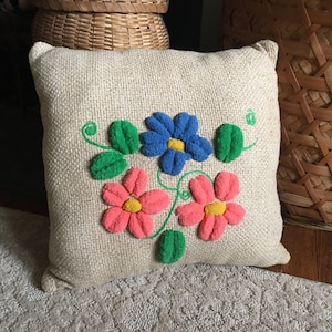 Chenille Crewel Pillow Handmade Vintage Embroidered Pillow Boho Bedroom Decor Throw Pillow Accent Pillow