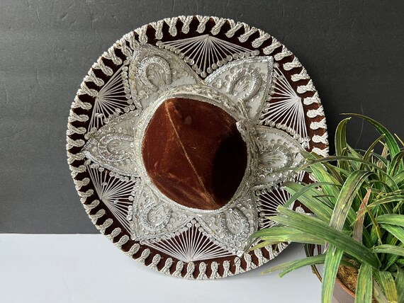 Pigalle Sombrero Brown Velvet with Silver Sequins… - image 1