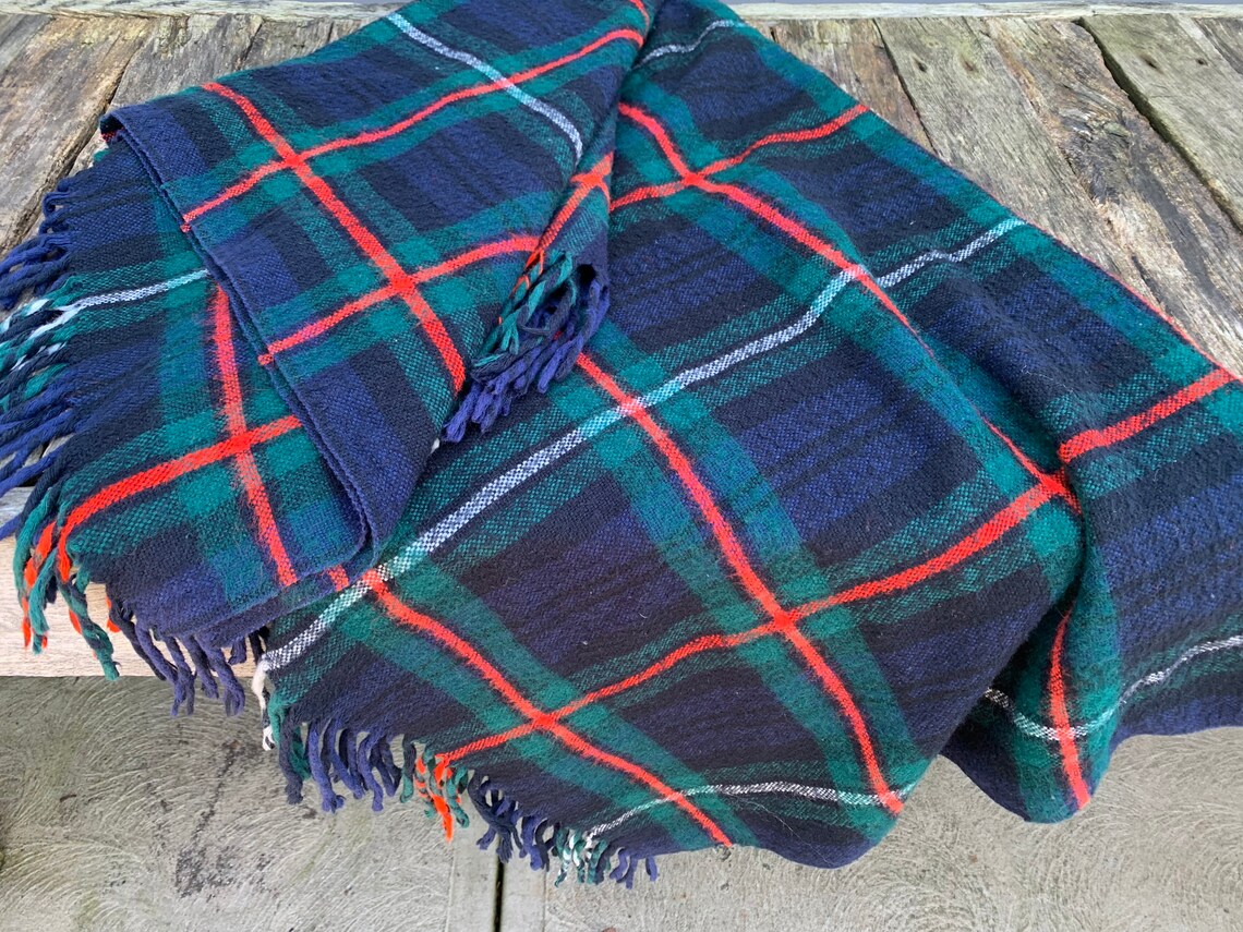 Blue Tartan Plaid Blanket Throw Acrylic Wool Blend Blanket Etsy UK