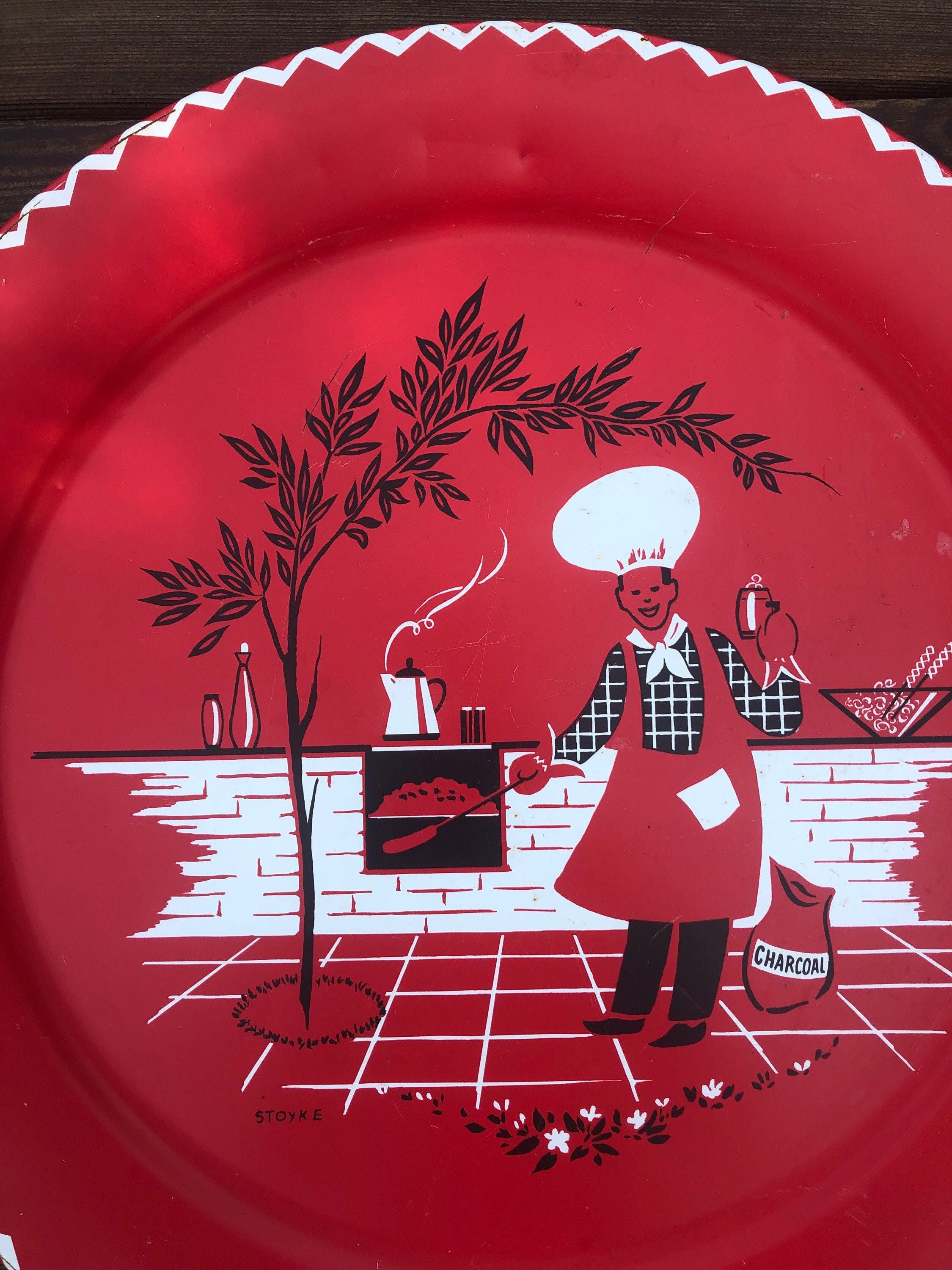 Red Metal Serving Tray by Stoyke Vintage Summer BBQ Grilling Outdoor Decor Gallery Wall Barbecue Party Fathers Day Grill Master Mid Century