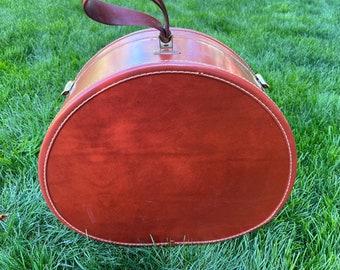 Round Samsonite Hard Side Suitcase Carmel Brown Vintage Hat Box  Brass Locks Storage Box Retro Train Case Travel Luggage