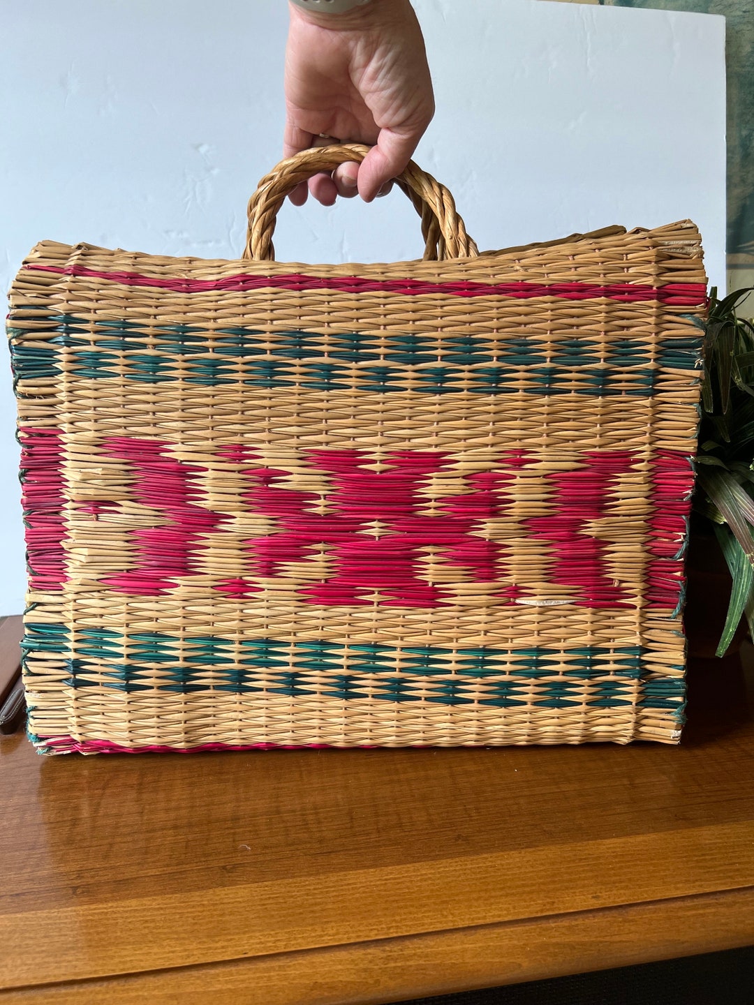 Woven Straw Tote Vintage Beach Bag Purse Carry All Hand Woven Raffia ...
