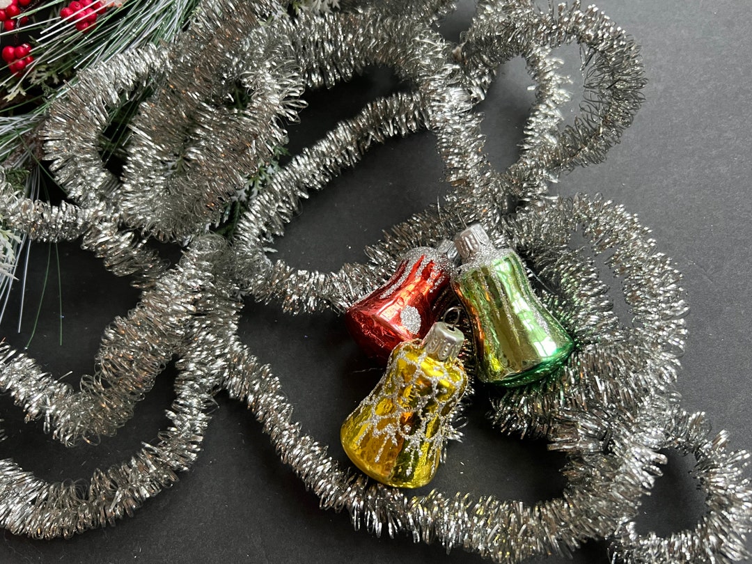 Vintage Tinsel Garland and Bell Ornaments Feather Tree Table Etsy