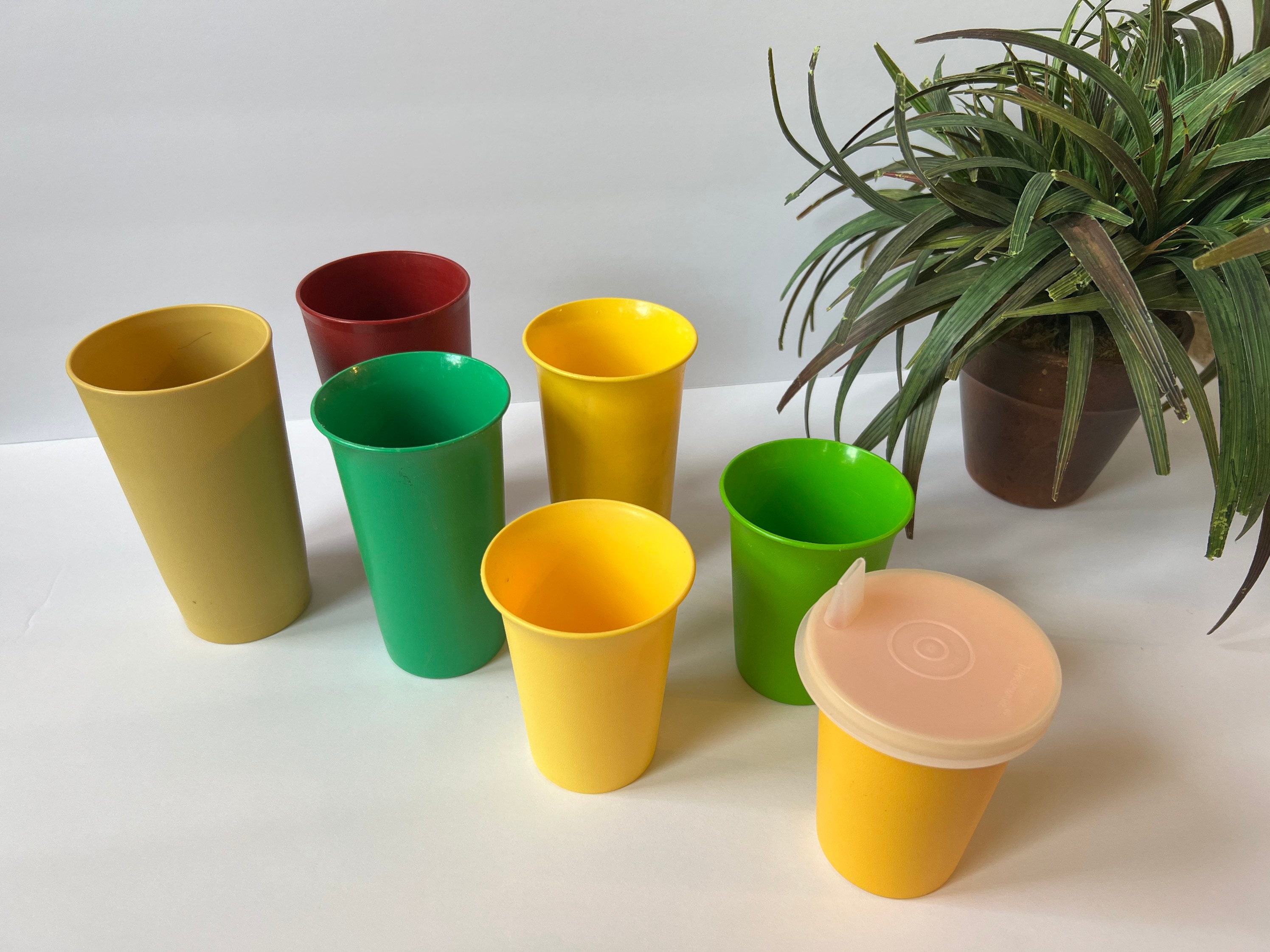 6 Vintage Pastel Colored Tupperware Small Beakers with Lids from the  Millionaire Line, Six Retro Colorful Drinks Tumblers made in France