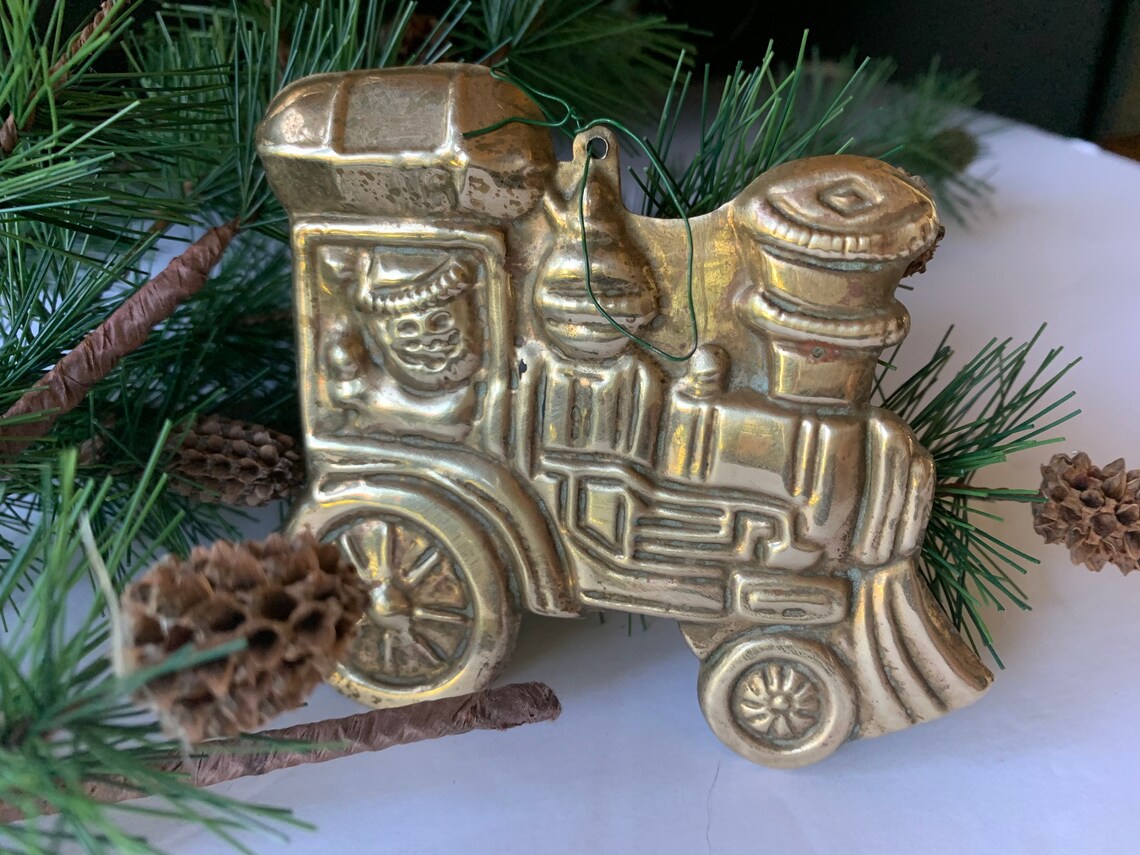 Brass Christmas Tree Ornaments Star Peace Dove Train Retro Set Etsy