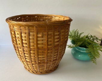 Boho Basket Planter Trash Can Wicker Woven Bohemian Planter Plastic Lined Round Basket Rattan Bamboo Large Plant Container Vintage Basket