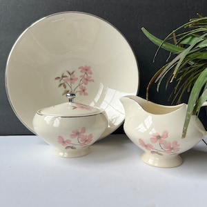 Edwin Knowles Sugar Creamer Set Pink Dogwood Pattern Cream Pitcher Sugar Bowl OR Serving Bowl