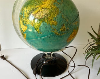 Rand McNally Globe 12 inch Diameter Table Stand with Raised Mountain Range Metal Stand Made in USA Globe