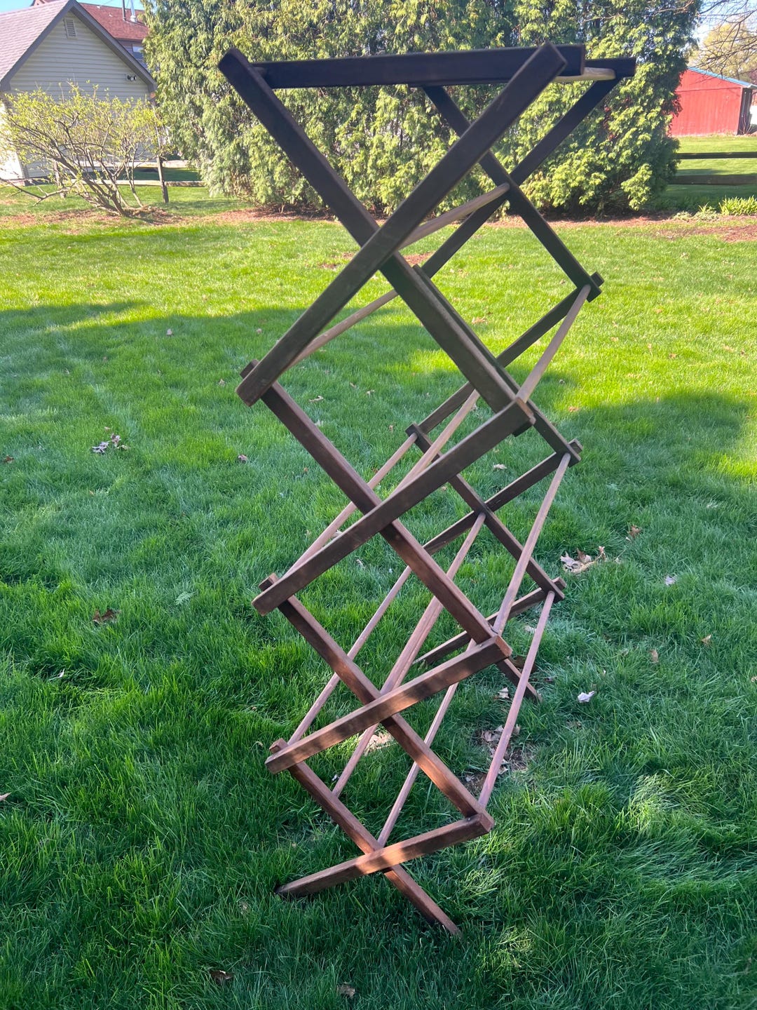 Vintage Wood Clothes Drying Rack Antique Folding Collapsible Drying ...