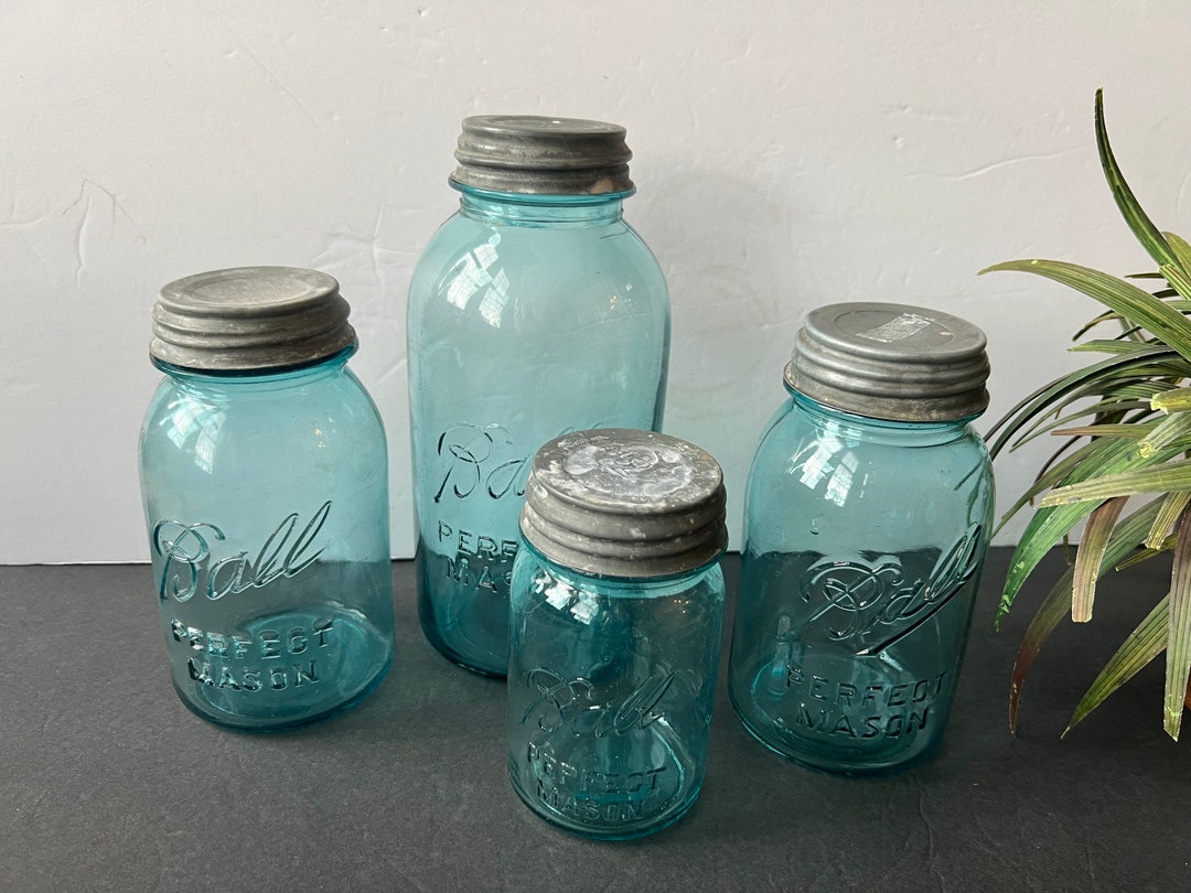 LOT Blue Ball Canning Jars 1/2 Gallon, Quarts, Pints With Lids CHOICE of Mixed Sets Vintage