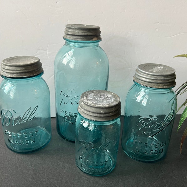 LOTs Blue Ball Canning Jars 1/2 Gallon, Quarts, Pints with lids CHOICE of Mixed Sets Vintage Perfect Mason Jars Farmhouse Kitchen Canisters