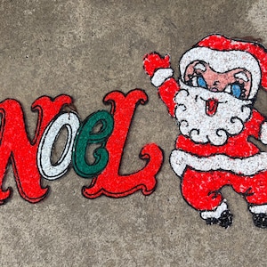 Plastic Popcorn Noel AND Santa Christmas decoration vintage retro holiday decor Christmas wall art