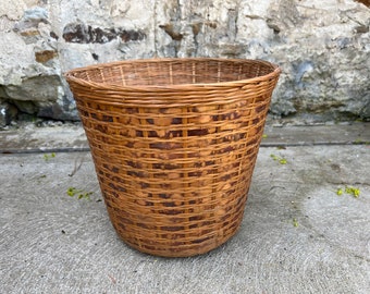 Boho Planter Basket - Wicker Woven Bamboo Bohemian Plant Baskets - Round Basket Rattan Tortoise Shell Bamboo Large Plant Container Vintage