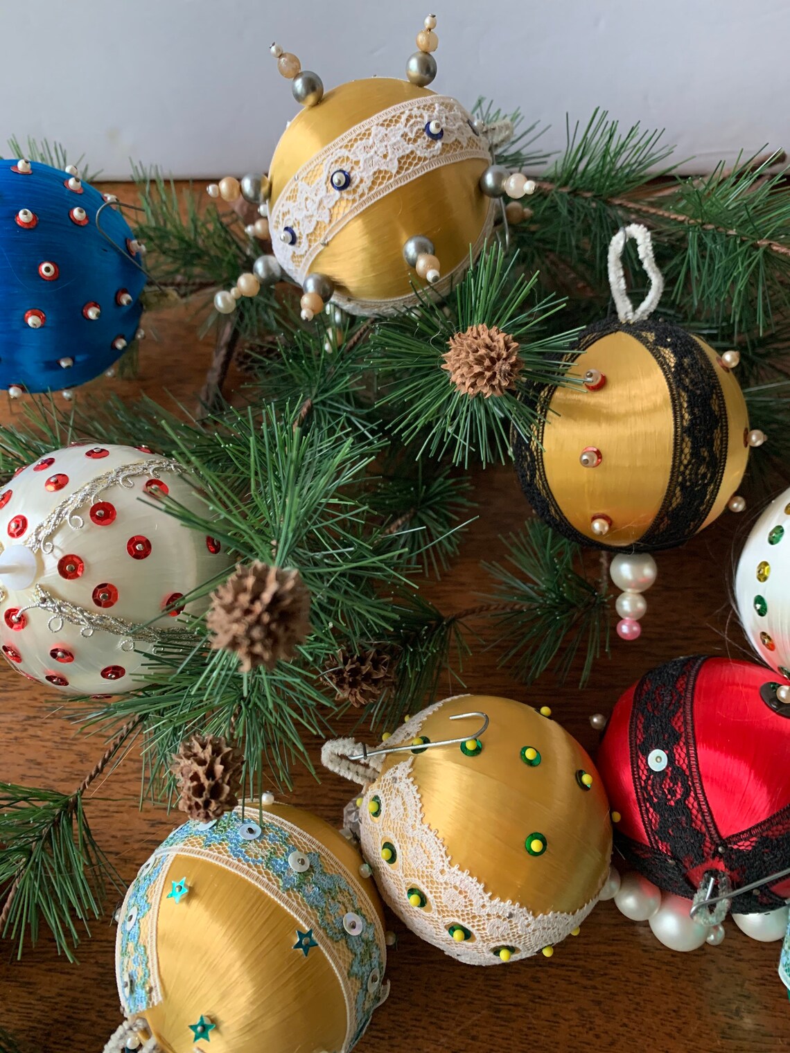 Beaded Satin Christmas Balls Tree Ornaments Handmade Satin Etsy